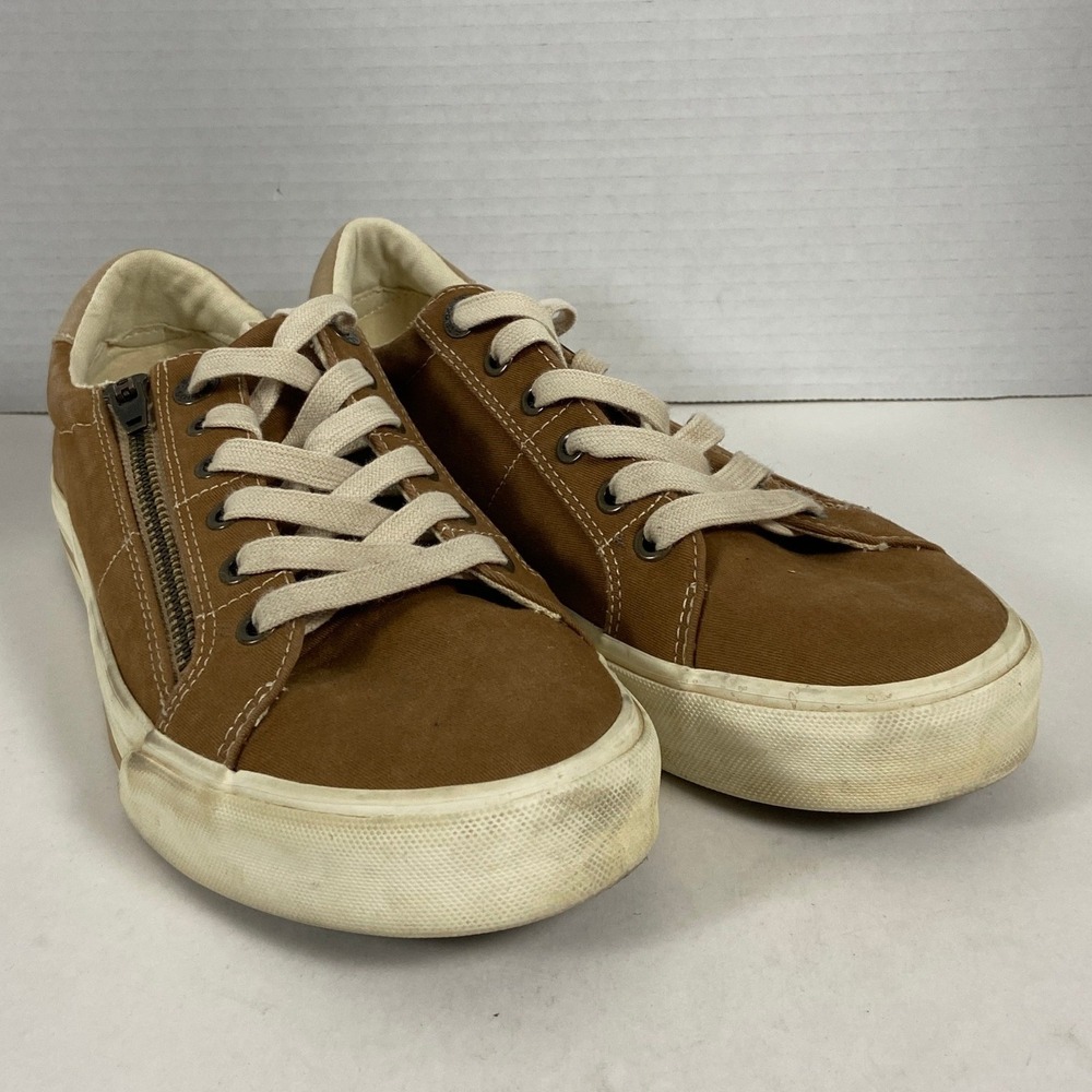 Taos Z Soul Brown Canvas Side Zip Lace Up Sneakers Size 9 Low Top Everyday Shoes